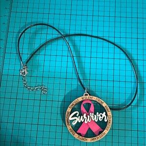 Survivor Pendant Necklace with Pink Ribbon